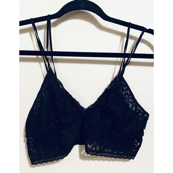 Aerie Bralette Womens Small Black Lace Double Strap Lightly Lined Sexy Romantic - Picture 1 of 5